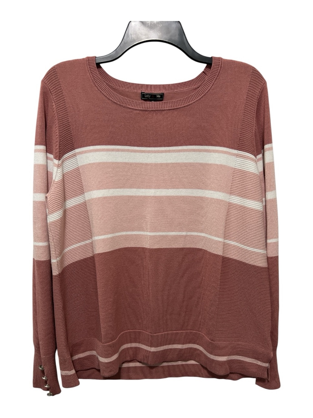 Lety&Me Women’s Striped Dusty Rose Crewneck Sweater - Soft Knit
